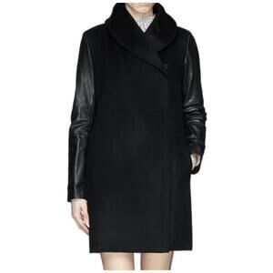 VINCE Black Wool Leather Zip Front Shawl Collar Jacket Coat